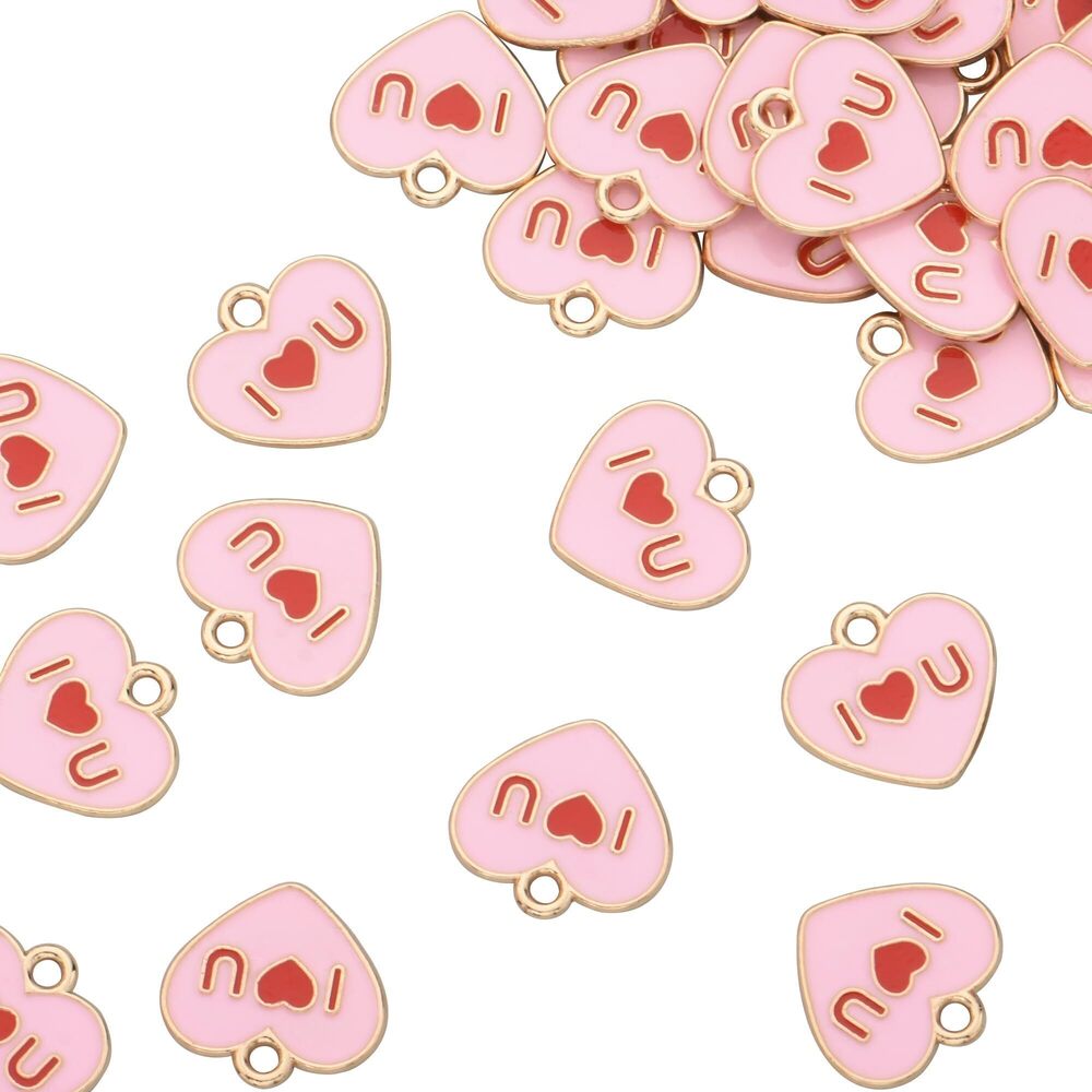 6375 Pack of 80 I Love U Heart Colored Enamel Charms Gold Plated Bulk